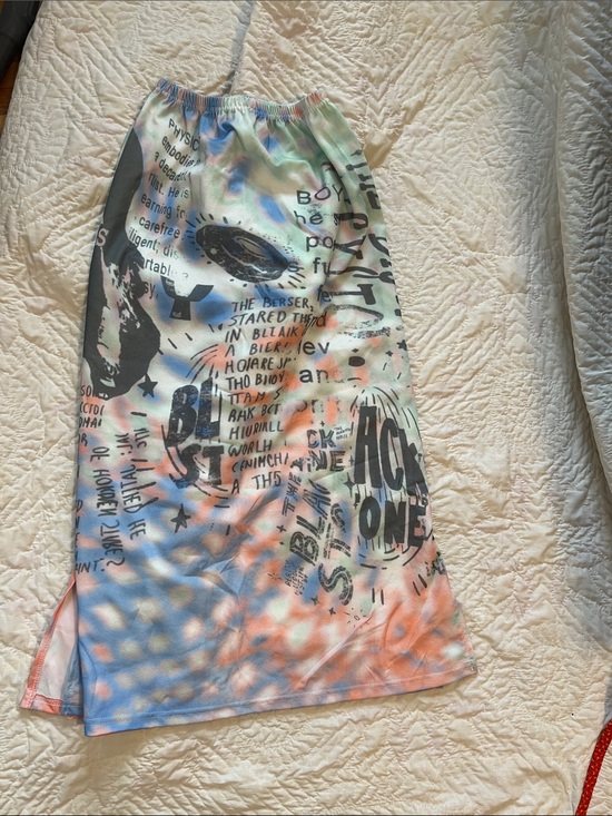 Dresses & Skirts - Graphic UFO Midi Skirt in Pastel Blue, Peach & Green